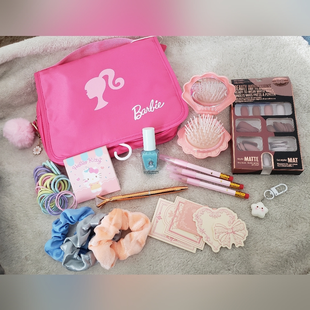 Super Cute Beauty & Stationery Kit / Bundle With Hello Kitty & Barbie Items